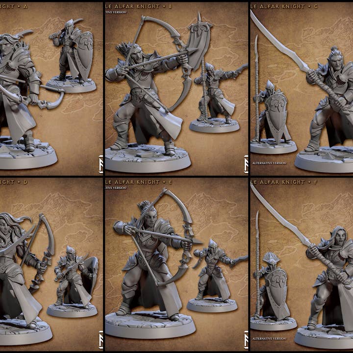 Elven Knights 28/32mm mini set - Artisan Guild | Alfar | Drow | Male | Female | Fighter | Ranger| Pathfinder | Wargaming | Army | Unit for wholesale by The Beaver and Broadsword