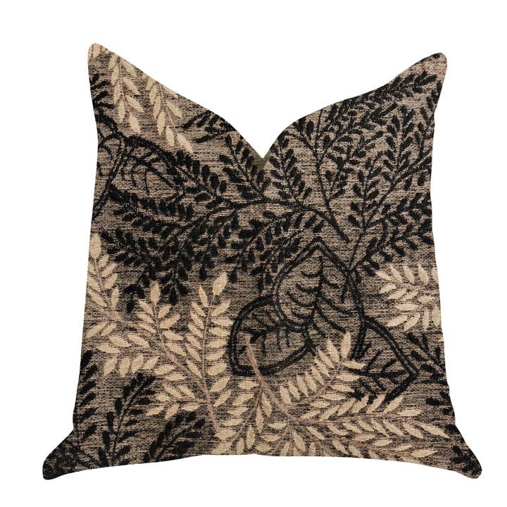 Bonzai Ebony Floral Throw Pillow in Black and Brown for wholesale by Plutus Home Brands