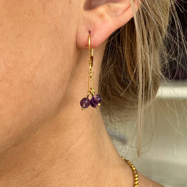 Vida earrings with semi-precious stones for wholesale by Jazu Jewellery