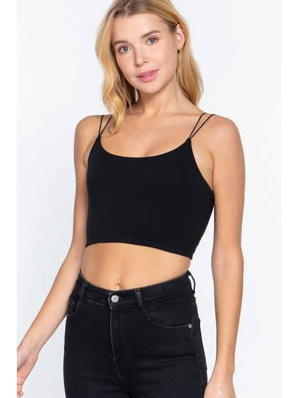 Vanilla Monkey - Wholesale Tank Top - Women's - Round Neck Elastic Strap Two Ply Knit Cami Crop Top