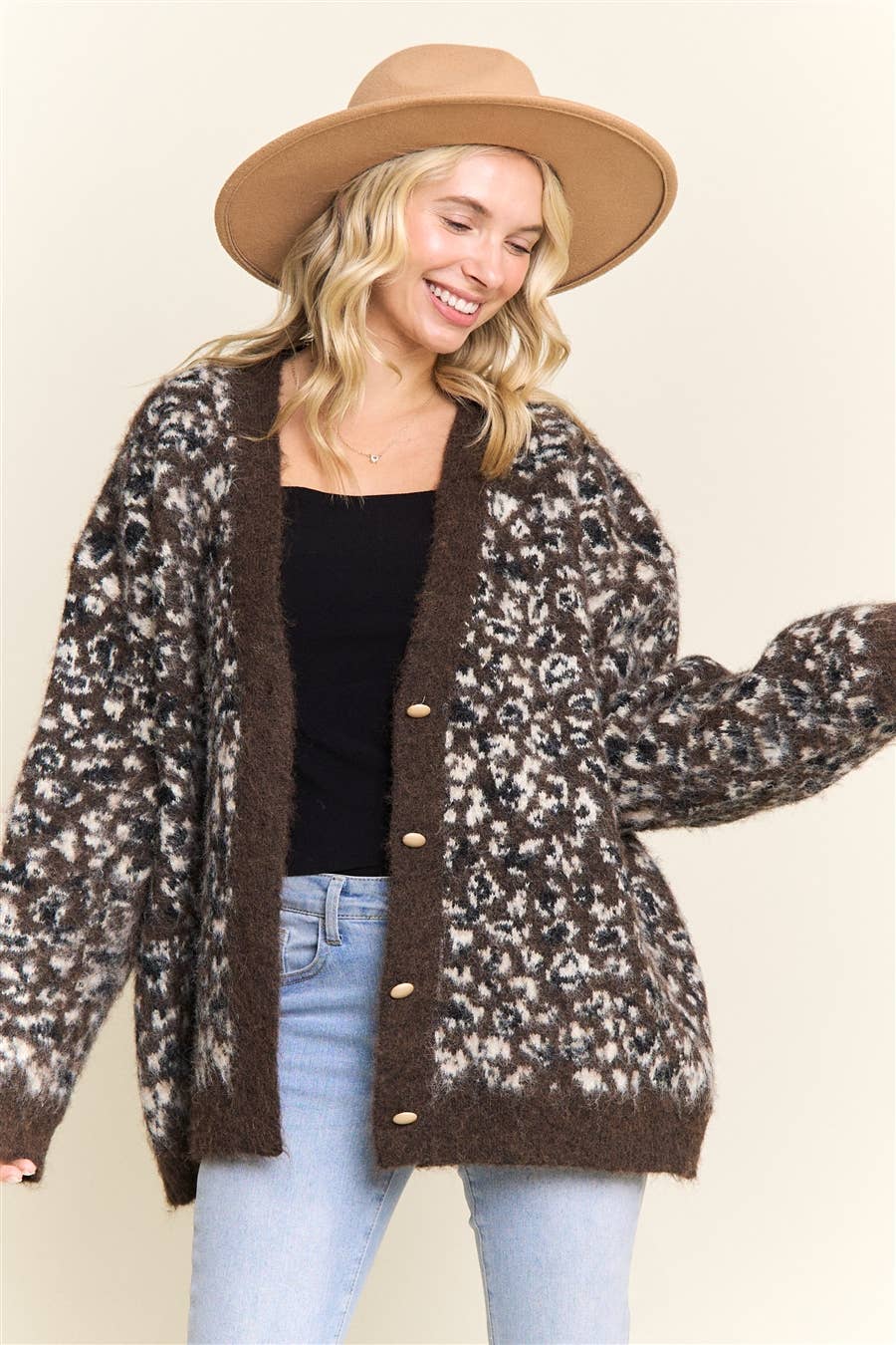 Madelyn – Engroshandel Cardigan - Dame – LESW4181-LEOPARD PRINT FLUFFY STRIKKET CARDIGAN18