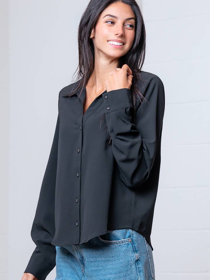 Taelynn - Wholesale Button Down Shirt - Women's - ST88298T-LONG SLEEVE BUTTON DOWN V-NECK SOLID SHIRT3