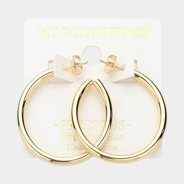 14K Gold Dipped Hypoallergenic Metal Hoop Earrings for wholesale by Sensibling Corp.