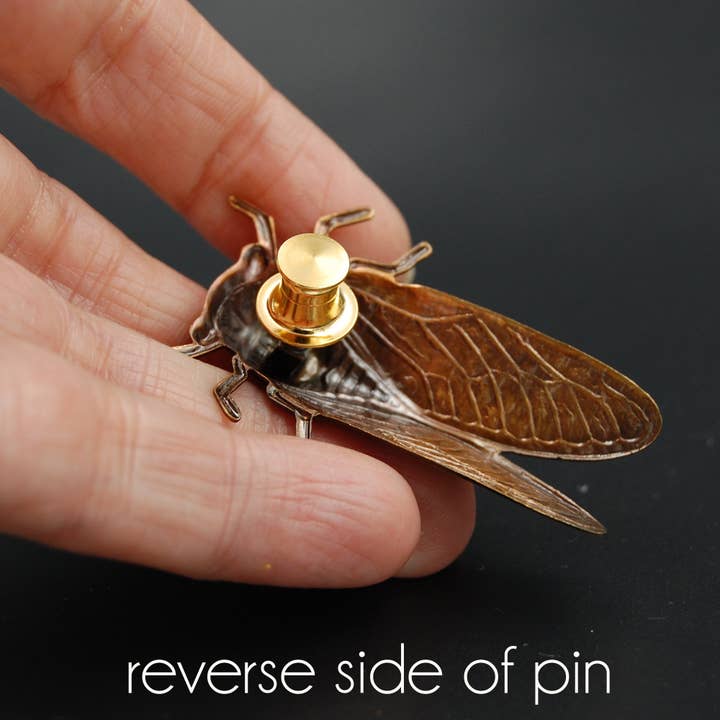 Metal Cloth & Wood - Wholesale Brooch - Brass Cicada Insect Pin or Brooch