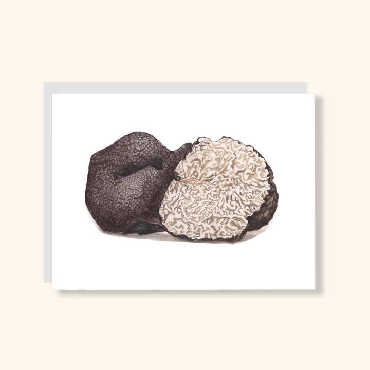 Black Truffle Greeting Card for wholesale by Julia Wolinsky Art