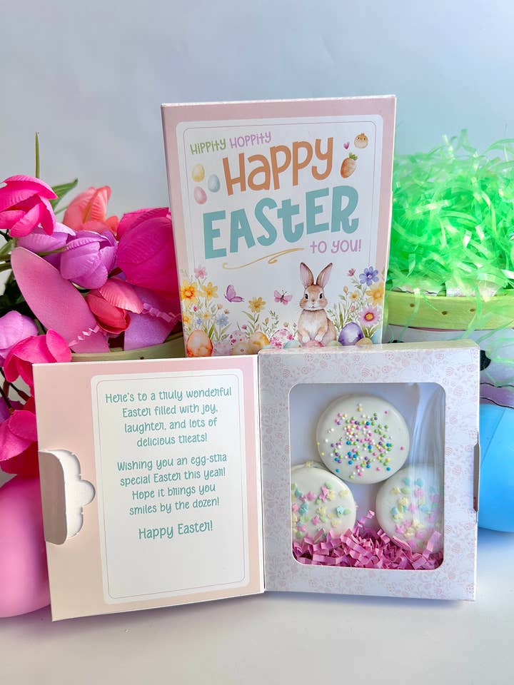 Happy Easter Chocolate Covered Oreo Card Treat Box for wholesale by Delightful Chocolates