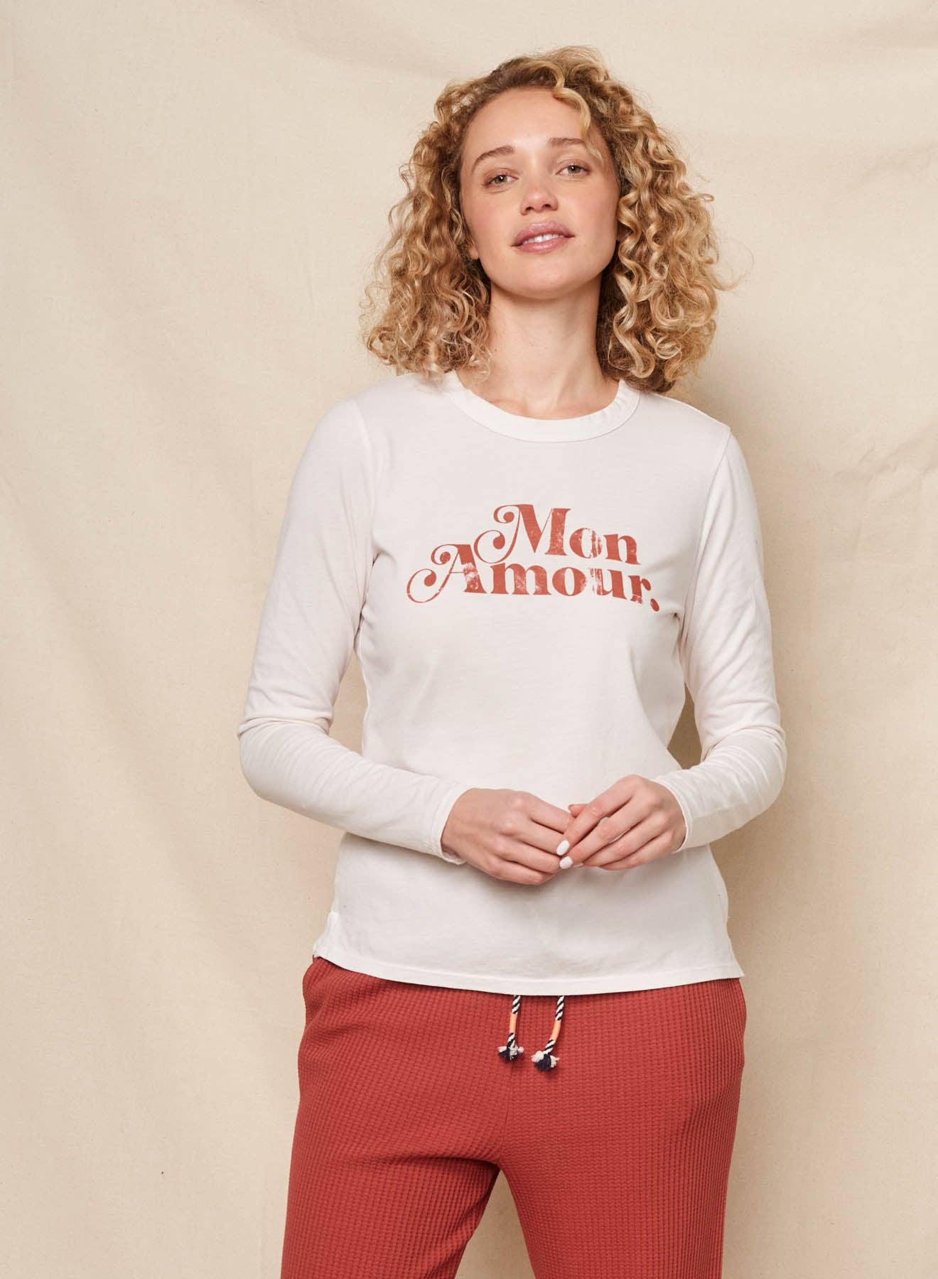 Sundry Mon Amour Long Sleeve Crew in Oyster for wholesale on Faire3