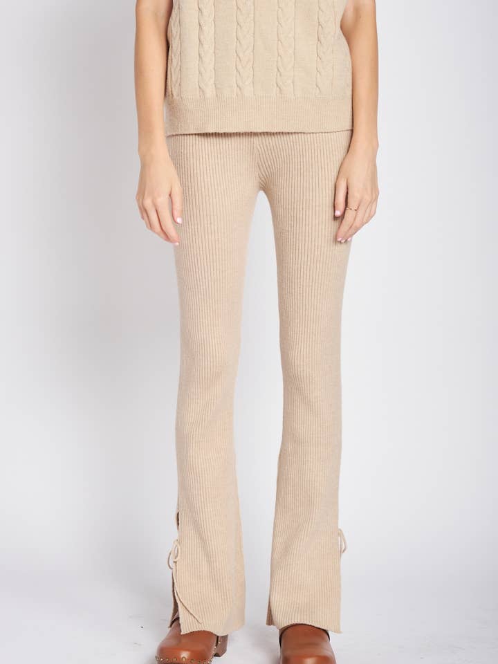 HIGH RISE RIBBED PANTS WITH SIDE SLITS for wholesale by Emory Park