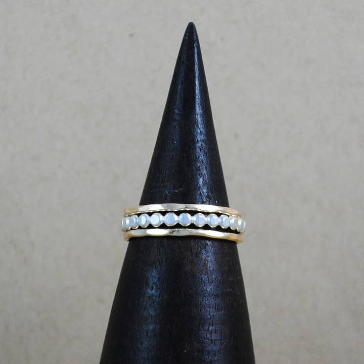 Thick Beaded Stacking Ring Set - mixed metals for wholesale by Cameron Kruse Designs