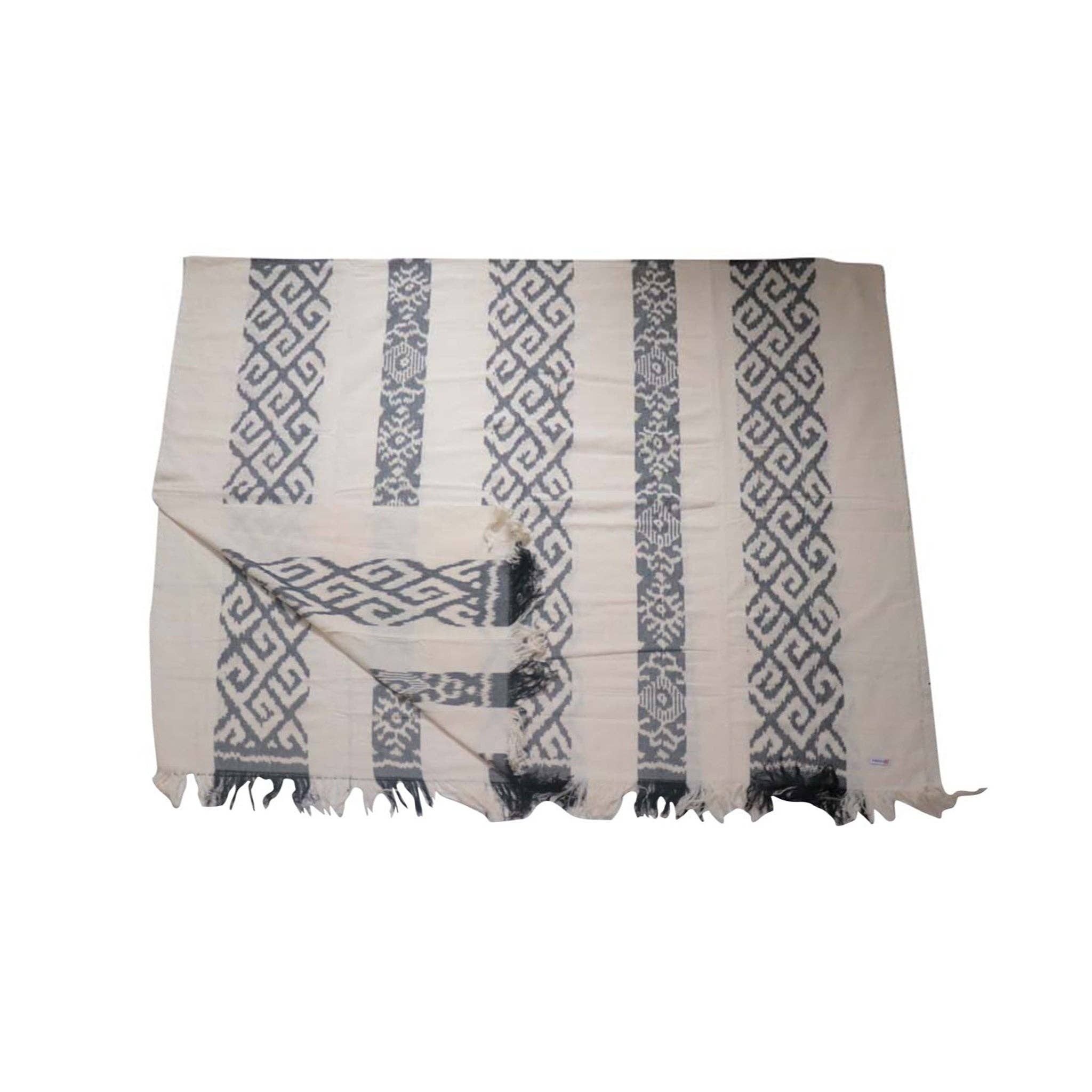 Kasih Co-op - Wholesale Throw Blanket - Ikat Blanket Throw, White & Gray Handwoven in Indonesia1