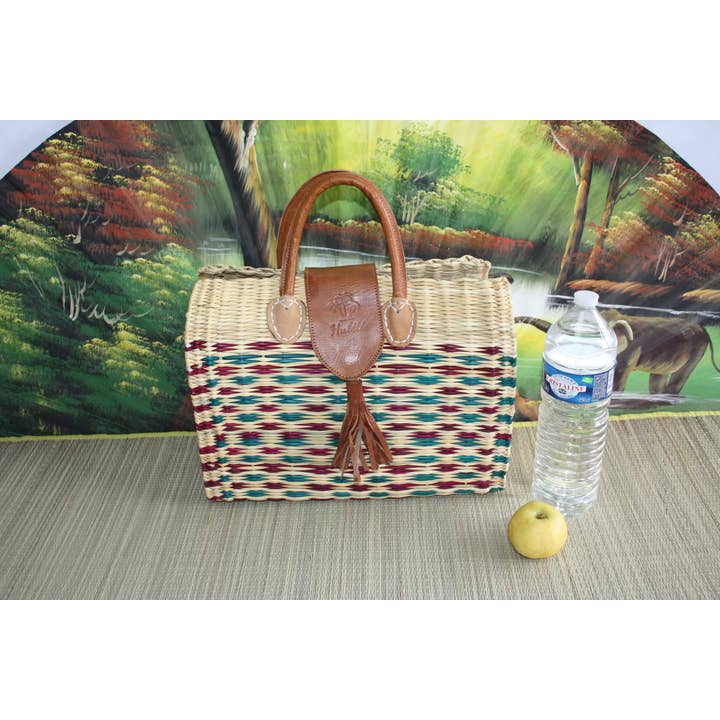 Boutique Huléti - Wholesale Beach Bag - Two-tone suitcase basket with magnetic closure - JONC + LEATHER - Handmade woven handbag - UNIQUE HULÉTI CREATION