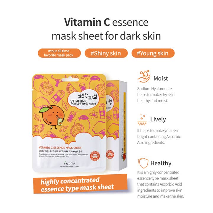 PINEAPPLE Beauty - Wholesale Skincare Face Mask - Esfolio ESMPPUVI Vitamin C Essence Facial Mask Sheet - 10pc3