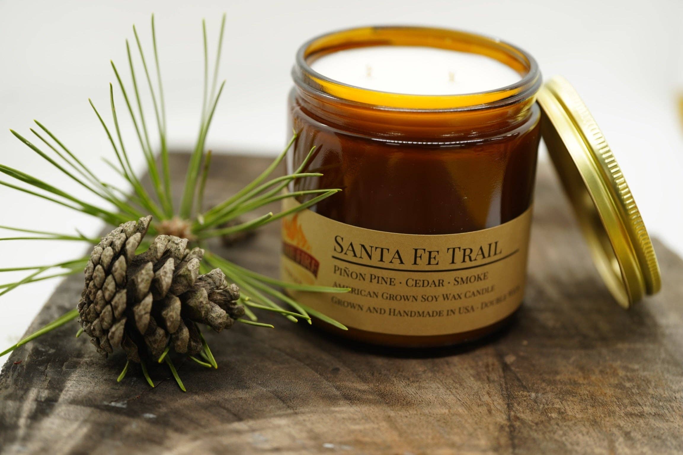 Prairie Fire Candles - Wholesale Jar/Filled Candle - Santa Fe Trail Soy Wax Candle | 16 oz Double Wick Amber Apot3
