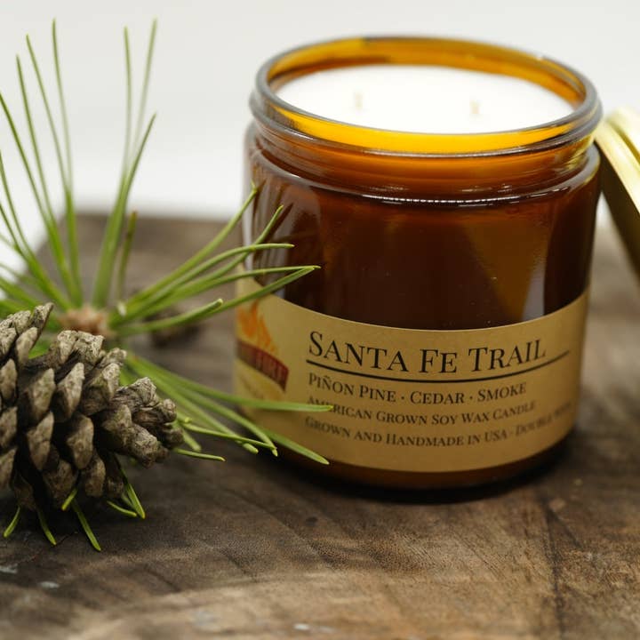 Prairie Fire Candles - Wholesale Jar/Filled Candle - Santa Fe Trail Soy Wax Candle | 16 oz Double Wick Amber Apot3
