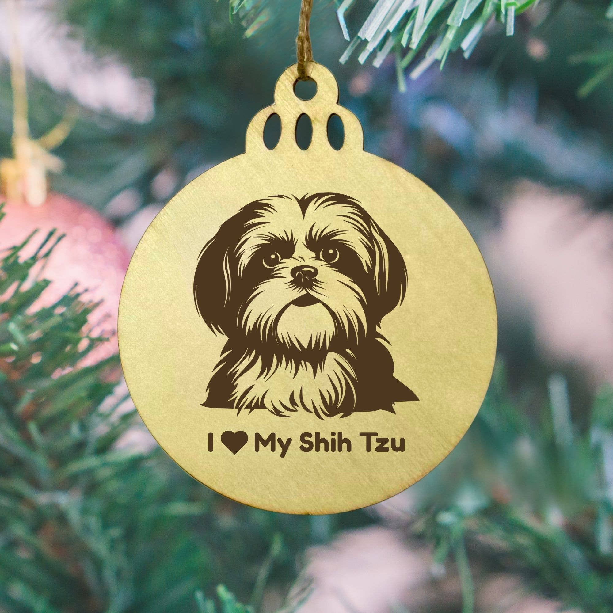 Mermaid of Hilton Head - Wholesale Ornament - “I Love My Shih Tzu" Wooden Ornament – 3” Round0