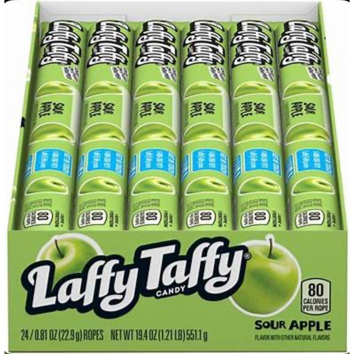 O'Shea's Candies Sweet Shop - Wholesale Taffy - Nostalgic 1975 Original LAFFY TAFFY "SOUR APPLE" 24CT BoX