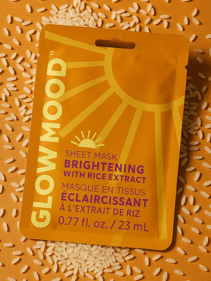 Masque en feuille éclaircissant à l'extrait de riz pour la vente par Glow Mood
