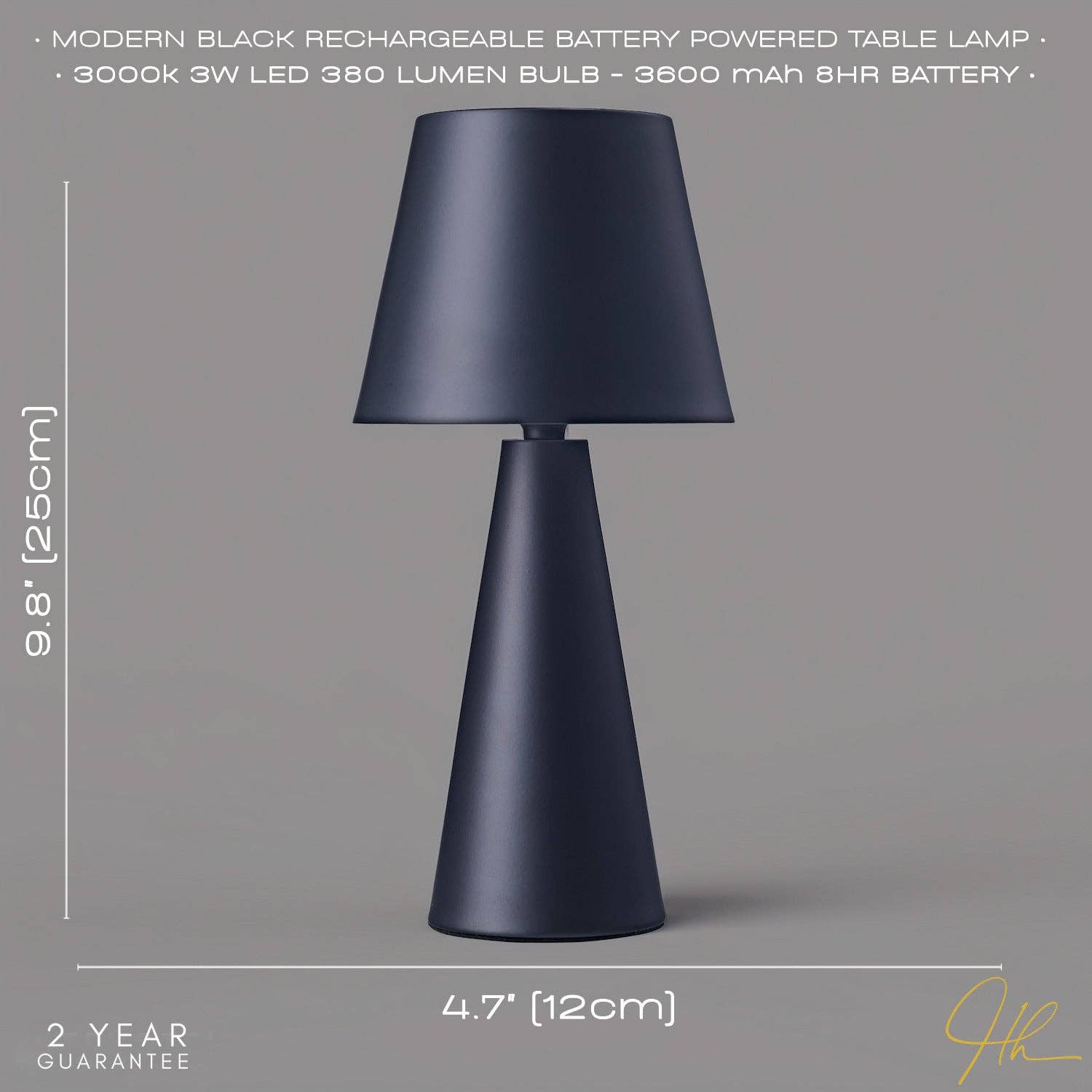 Happy Homewares – wholesale Accent/desk lamp – Matte Black Rechargeable 3w LED Touch Dimmable Table Lamp with Metal Cone Shade4