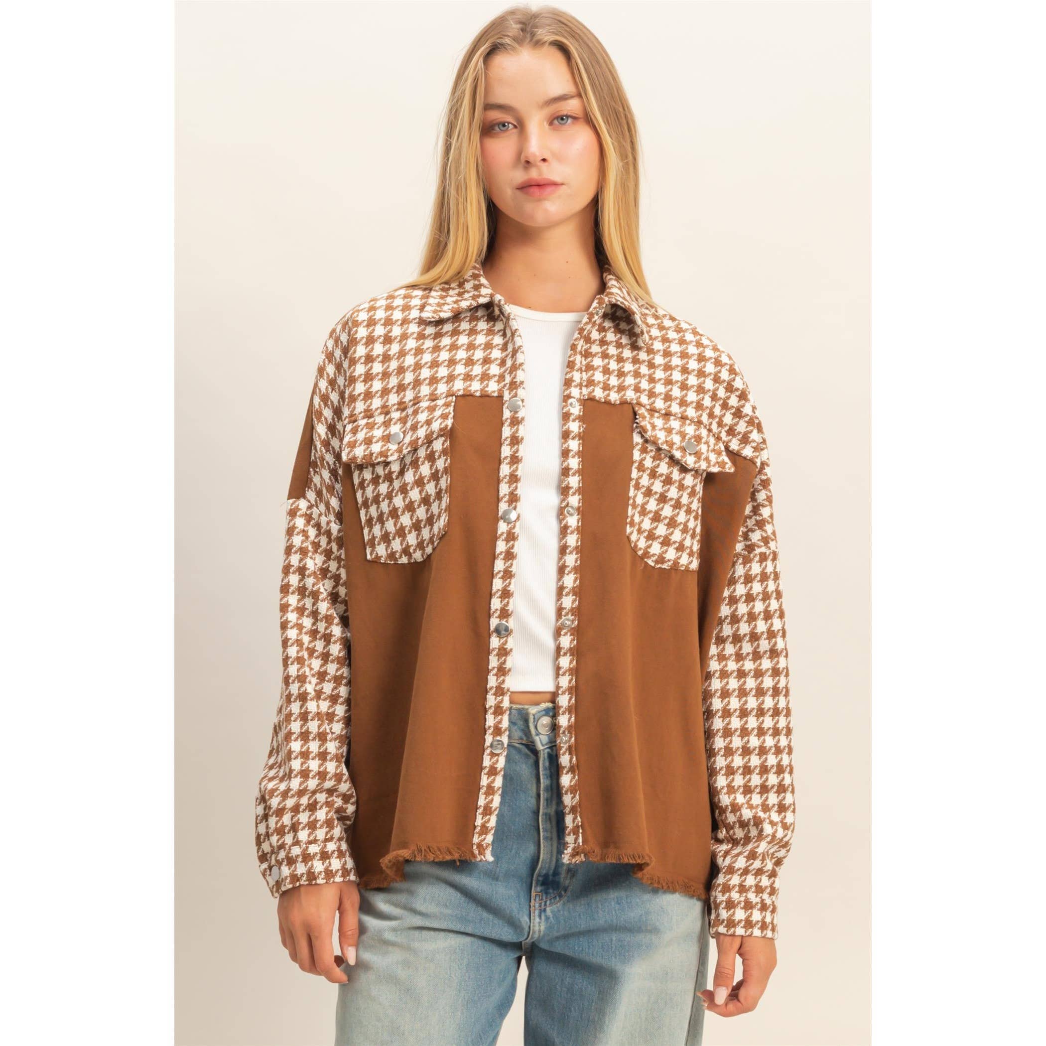 HYFVE - Wholesale Shirt Jacket/Shacket - Women's - Mixed Media Frayed Shacket4