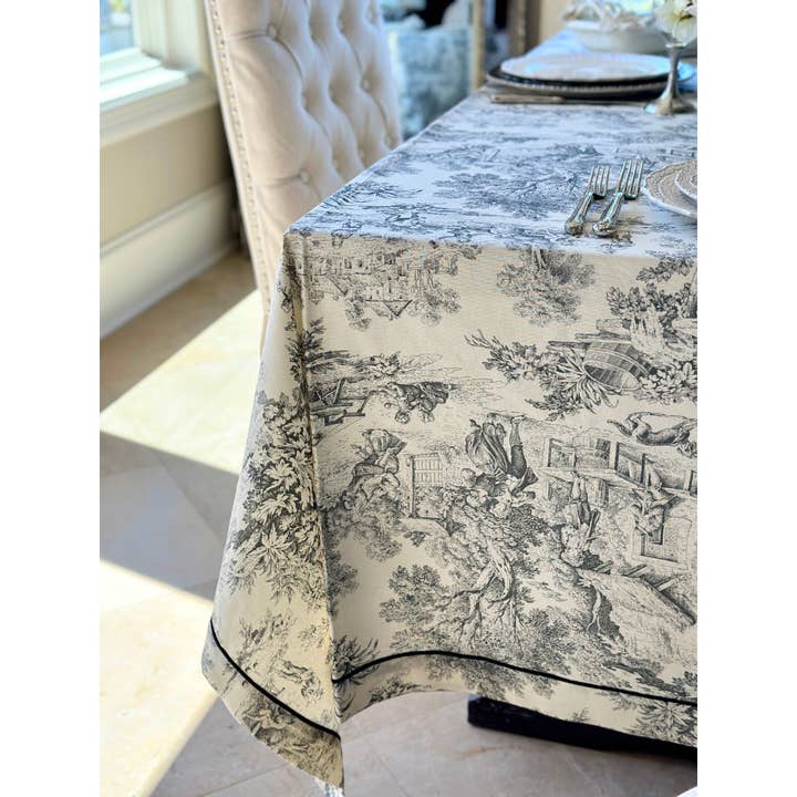 Arte Italica & Crown Linen Designs - Wholesale Tablecloth - Montefalco Toile Tablecloth, Black & Cream - New3