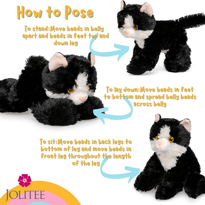 Jolitee - Vendita all'ingrosso Peluche - Bambini e neonati - Jolitee, piccolo peluche in peluche bianco e nero, peluche, gatto da smoking, gattino di peluche, 20,3 cm