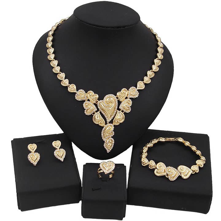 HUGS &KISSES hearts set flowers set gold Plated #97 for wholesale by JoeyTheJewelry