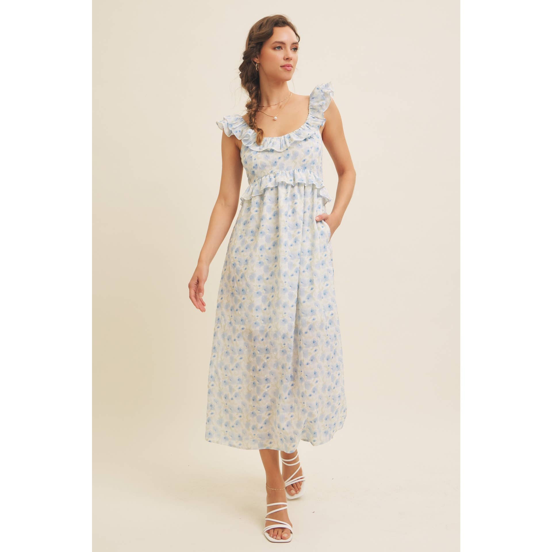 in february – Großhandel Kleid – Damen – ROMANTISCHES FLORALES MIDI-KLEID MIT SCHLITZ, RÜSCHEN UND RÜCKENBINDUNG17