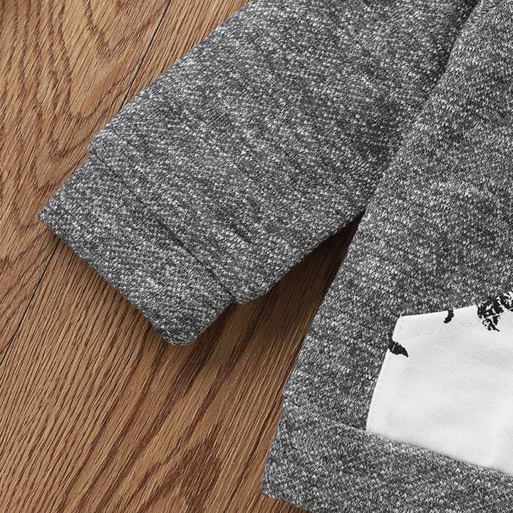 Fennco Styles - Wholesale Top & Pant Set - Kids - Grey Dinosaur Baby Hooded Sweatshirt and Pants