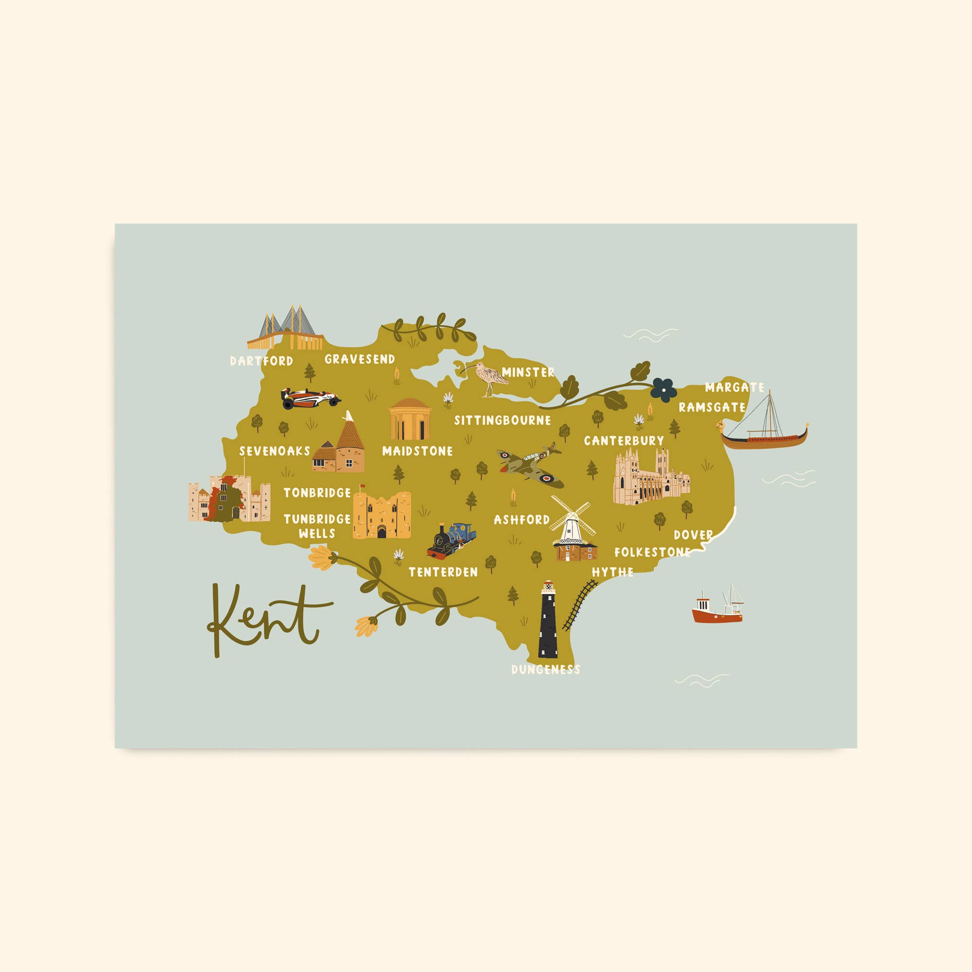 Abbie Imagine - Wholesale Art Print - Kent Map Print | Illustrated Kent Print1