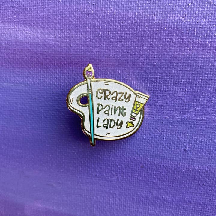 The Paint Sesh - Wholesale Lapel Pin/Button - Crazy Paint Lady Enamel Pin | Female Artist Accessory