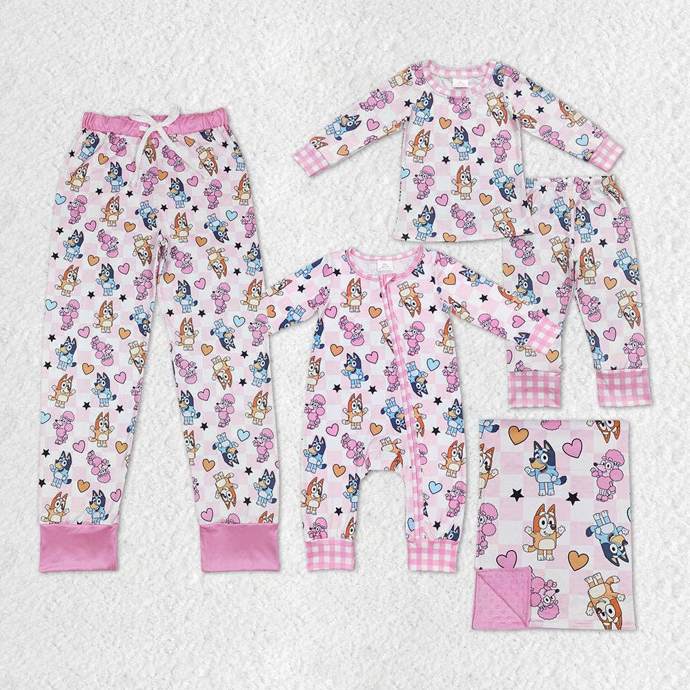 Aier Wholesale - Wholesale Sleepwear Set - Kids - Family Valentines Pink Dogs Fashion Clothing4