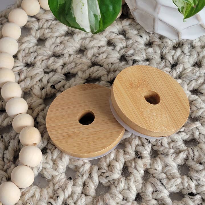 Vulpine Vinyls - Wholesale Drink Lids - Bamboo Lid With Straw Hole For Glass Beer Can