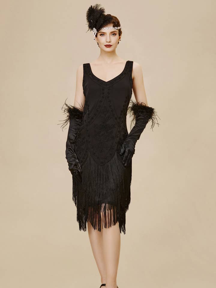 Robe midi flapper rétro brodée années 1920 pour la vente par BABEYOND