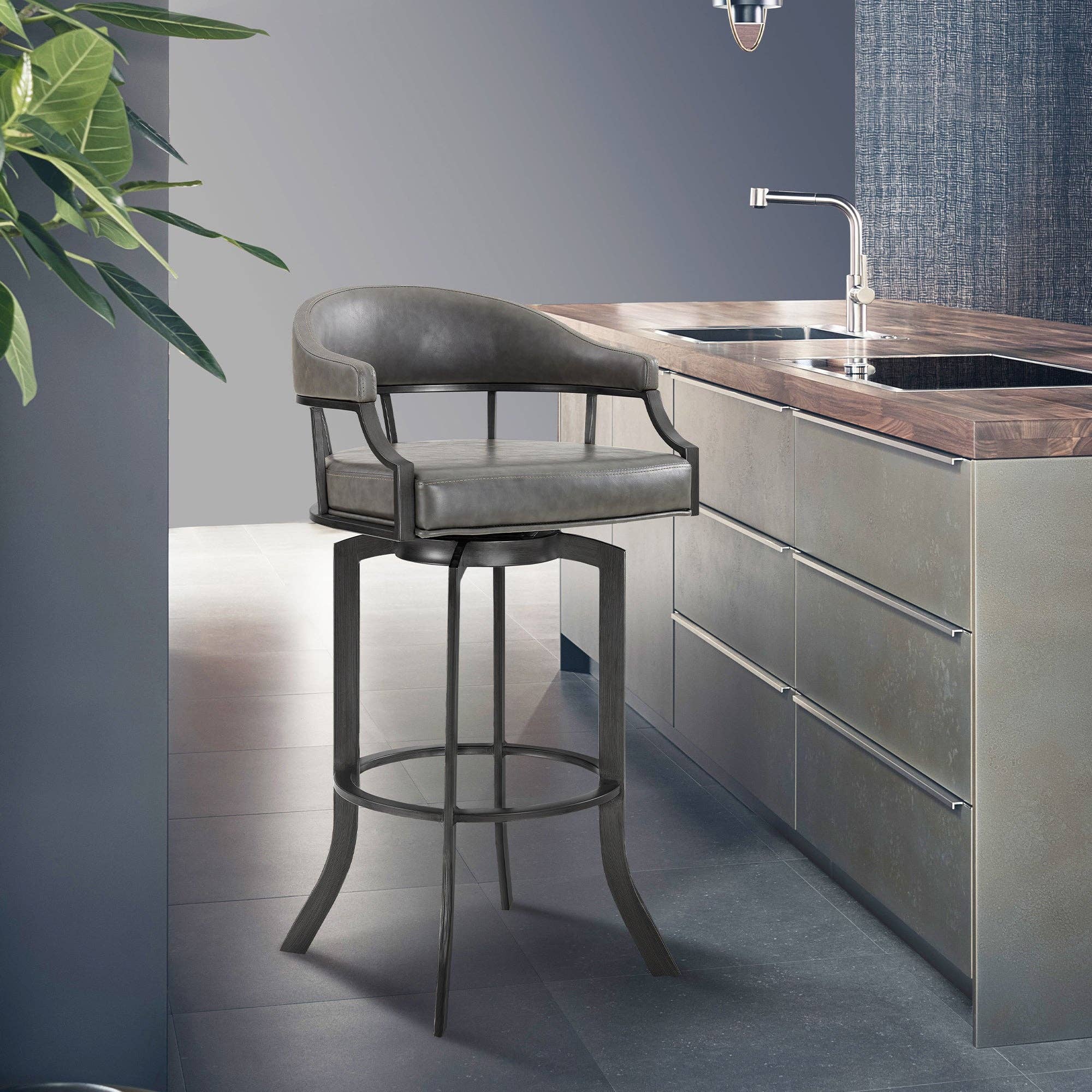 Armen Living - Wholesale Stool - Edy Modern Faux Leather and Metal Swivel Barstool1