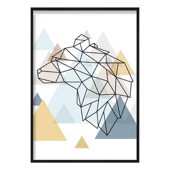 Bear Head Multi Geometric Scandinavian Blue, Yellow Poster for wholesale by Artze Wall Art