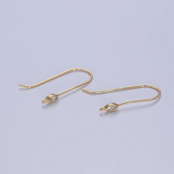 Aim Eternal - Wholesale Hoop Earrings - Gold Filled French Hook Earrings, Geometric Marquise Heart Baguette Oval Square Star Round CZ Cubic Zirconia Fish Hook Earrings with Open Link Loop for Earrings Making L-802~L-808