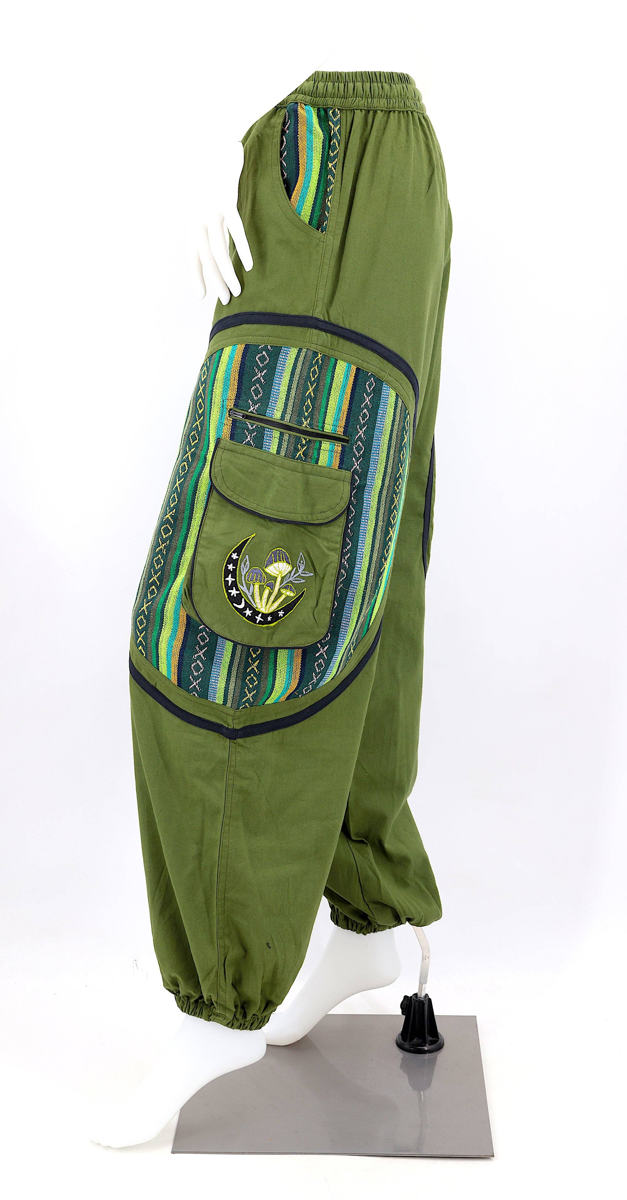 Himalaya Handmade - Venta al por mayor Pantalones - Mujer - Pantalones bohemios hechos a mano de algodón con bordado de luna y hongos estilo harem18