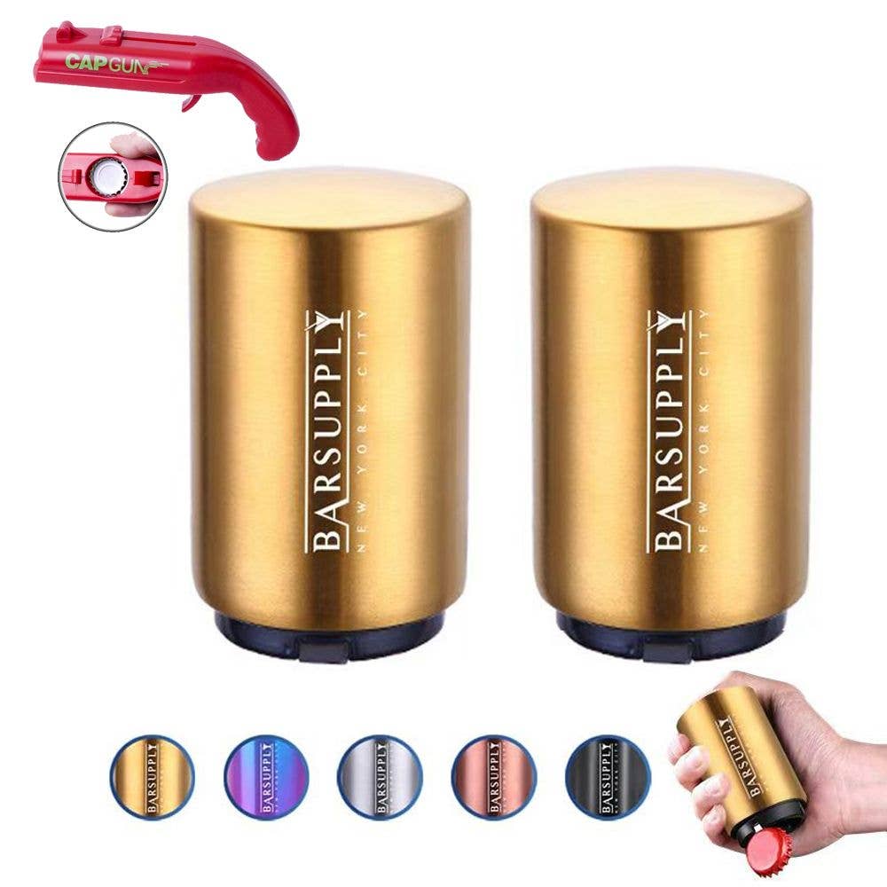 Infinite Basics - Wholesale Bottle/Wine Opener - 2-Pack BARSUPPLY Push Down Automatic Magnetic Beer Bottle Opener + BONUS Cap Gun4