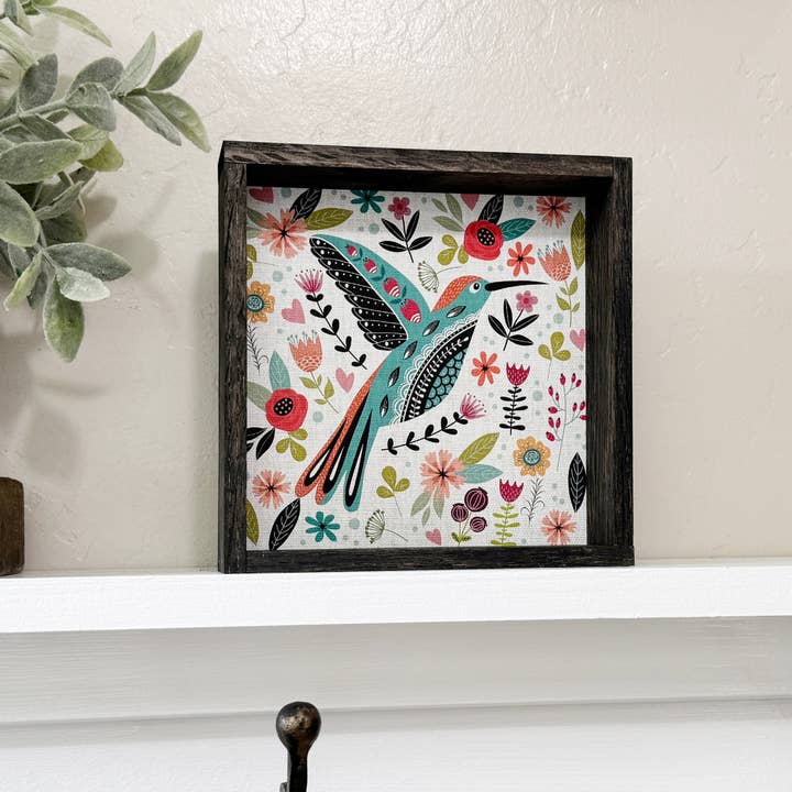 Folk Hummingbird - Folk Animal Canvas Art - Wood Framed for wholesale by Hangout Home