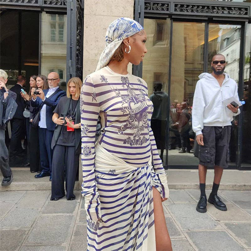 BLUE MB FASHION TATTOO MESH LONG SLEEVE SKIRT 2 PCS SET 3394LY for wholesale on Faire15