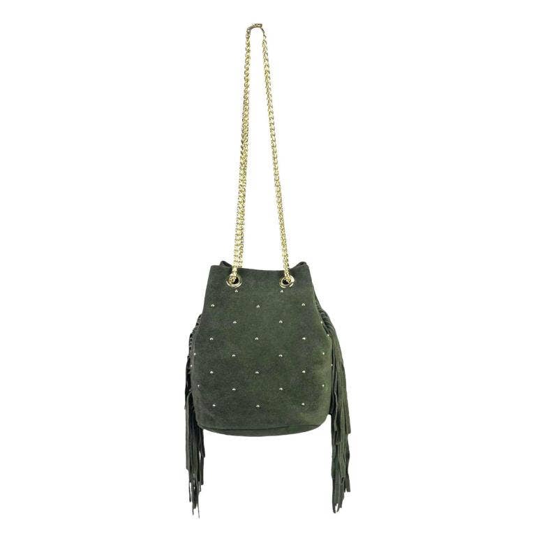 Chenson & Gorett - Wholesale Shoulder Bag - Women's - Women's Leather Bag with Side Fringe and Studs. Sales5