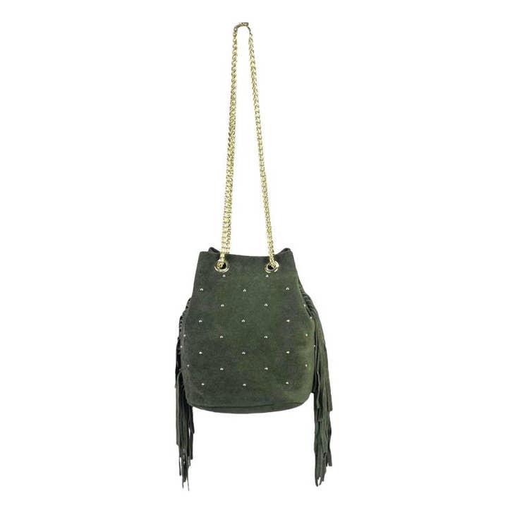 Chenson & Gorett - Wholesale Shoulder Bag - Women's - Women's Leather Bag with Side Fringe and Studs. Sales5