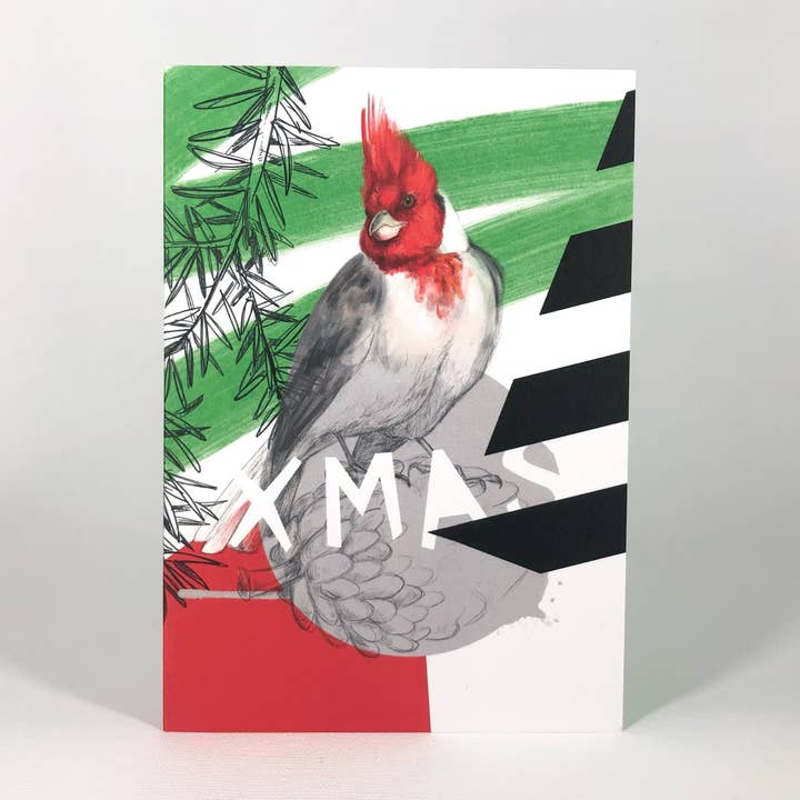 Rød-crested kardinal - Xmas lykønskningskort for engroshandel hos Diedododa