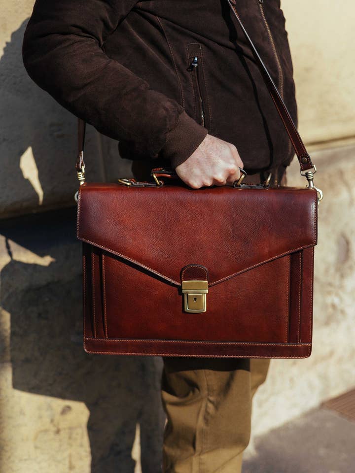 Pasta de Couro, Pasta de Couro Preta, Pasta de Couro para Homens, Mala para Portátil, Mala de Couro, Presente para Ele, Mala de Ombro, Pasta para Homens por atacado de Aigin Milano