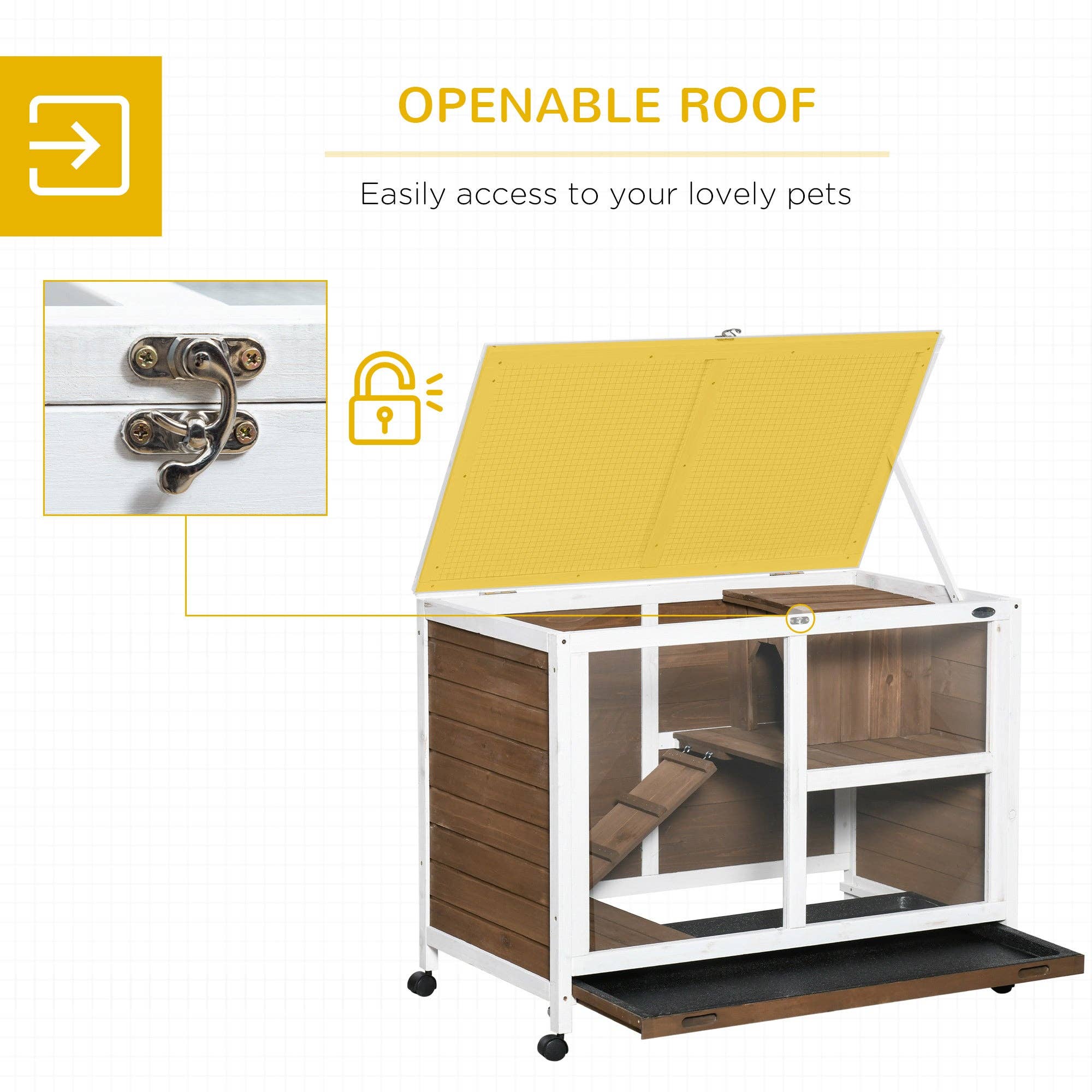 39F Inc. - Wholesale Pet Carrier - Cat/Dog - PawHut Indoor Rabbit Hutch - Brown Wood, with Wheels6