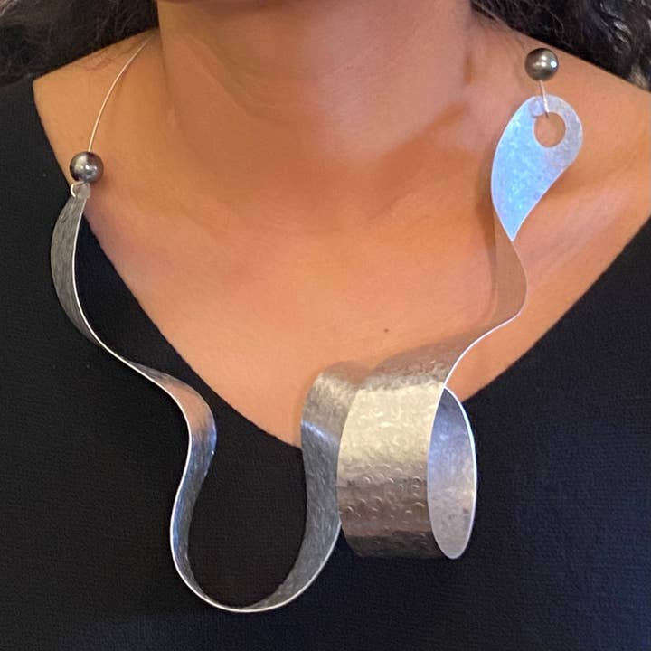 Chick Boss LLC - Wholesale Pendant/Charm Necklace - VIBE 1 Wearable Sculpture Sound Wave Necklace from the SOUND Collection with Simulated Pearls2