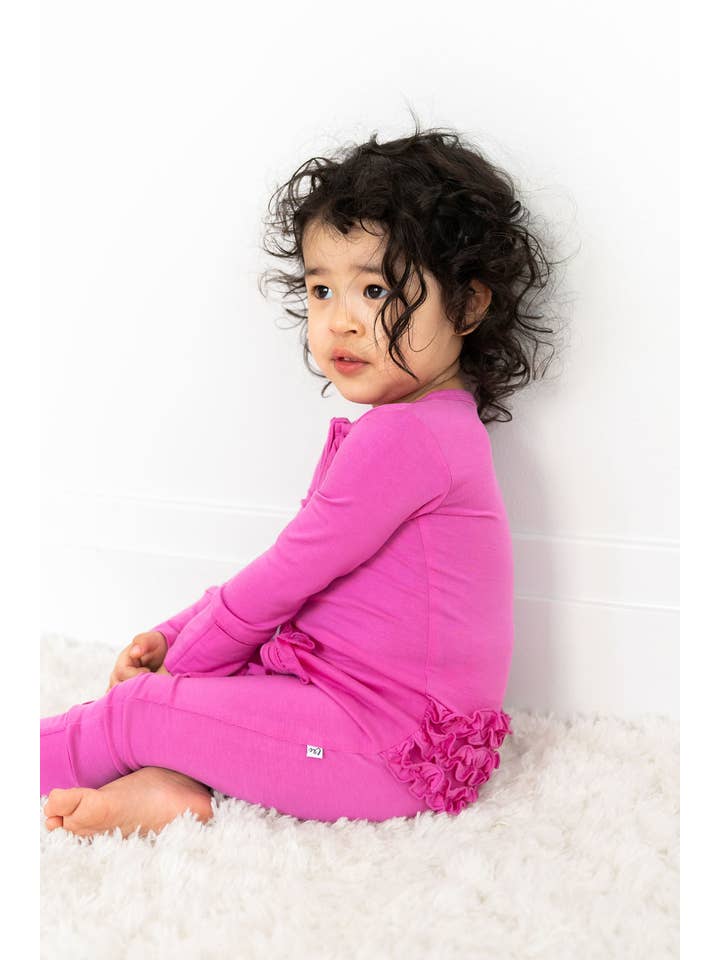 Laree + Co. - Wholesale Sleepsuit - Baby - Korrie Pink Bamboo Ruffle Convertible Footie3