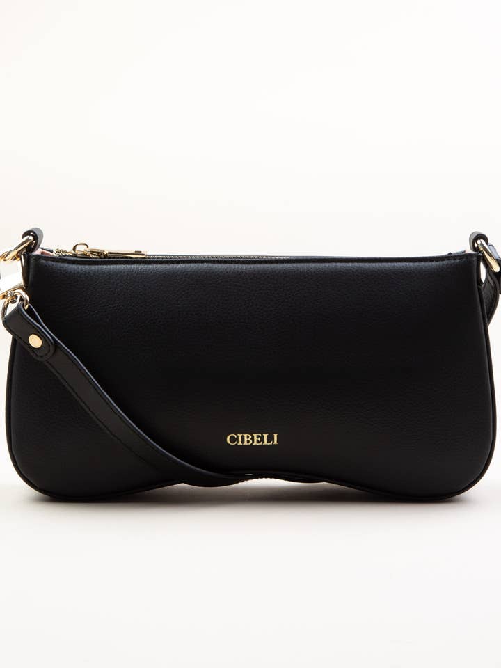 Zwarte veganistische baguette tas van appelleer - Serena voor wholesale door Cibeli