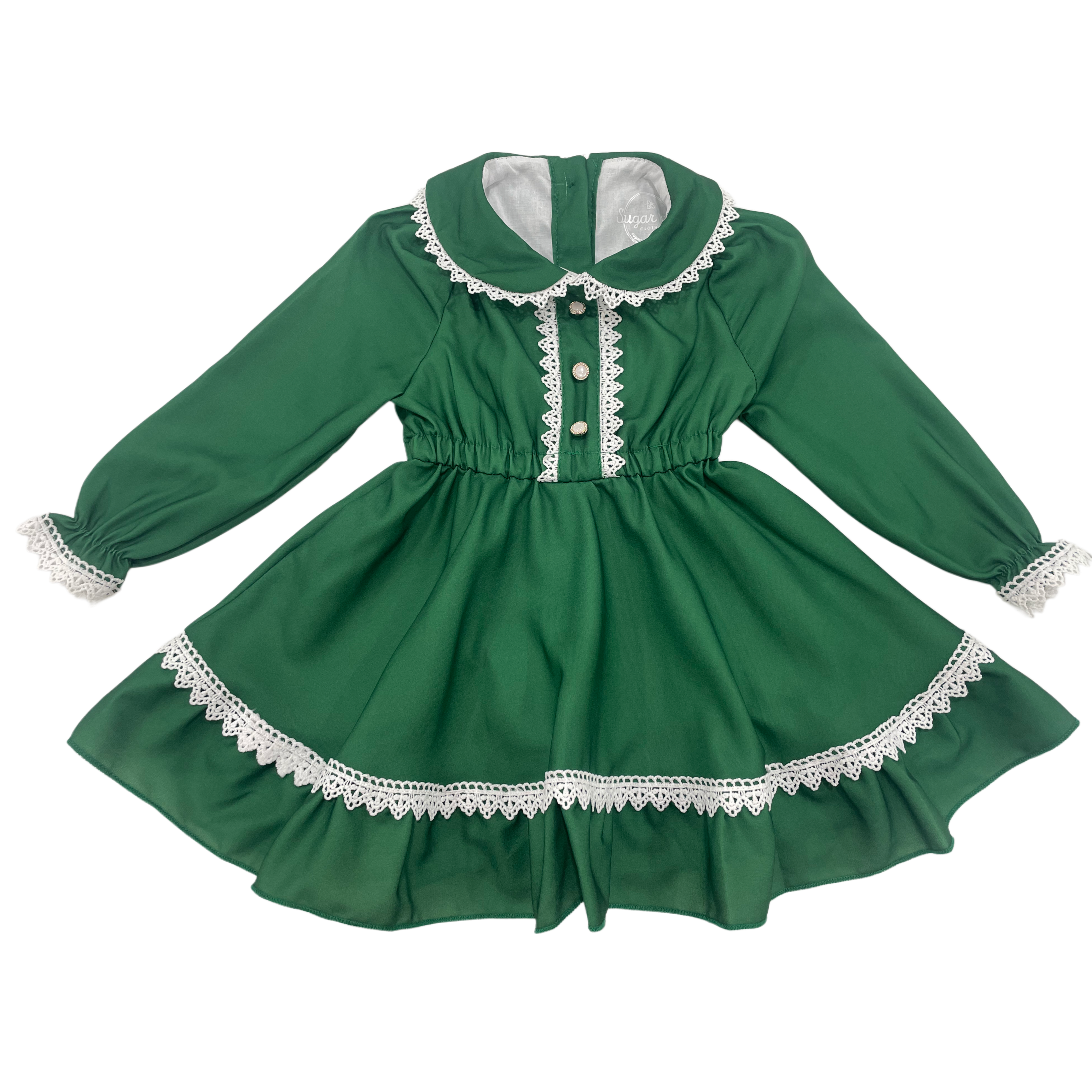 Sugar Bee Clothing – wholesale Dress – Kids – Madeline Lace Peter Pan Dress - Emerald4