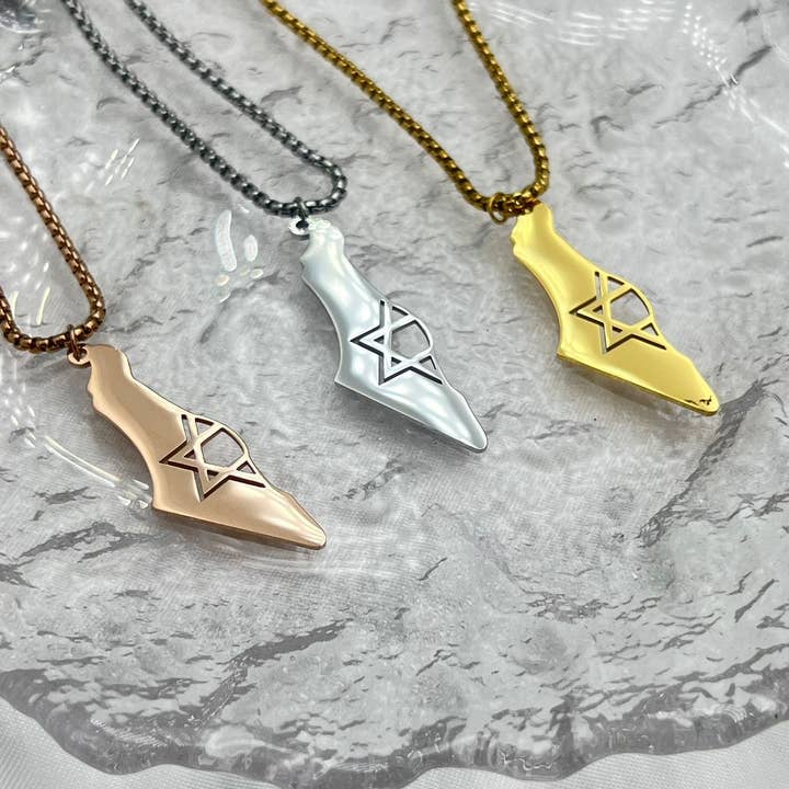 Minimalist Map of Israel Pendant Necklace for wholesale by Koch La Ni Jewelry